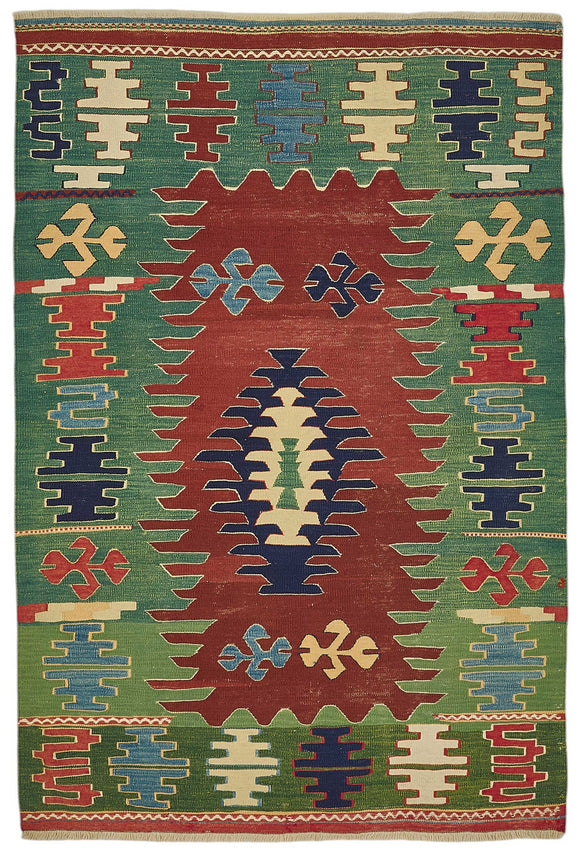 4x6 Handwoven Turkish Wool Kilim Rug - 50366