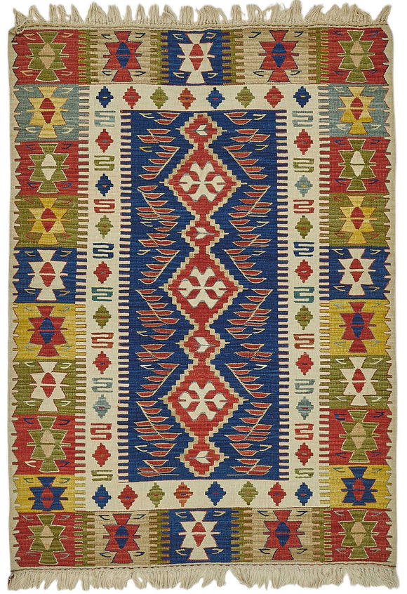 4x5 Handwoven Turkish Wool Kilim Rug - 50367