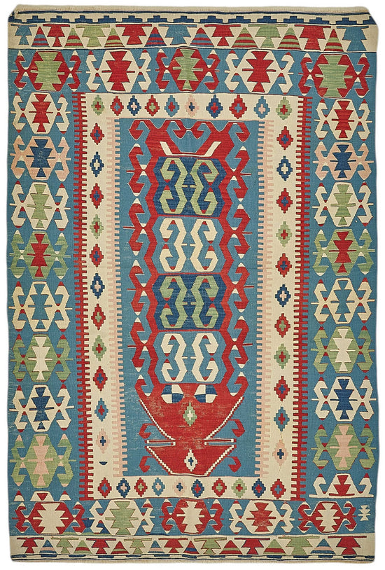 4x5 Handwoven Turkish Wool Kilim Rug - 50369