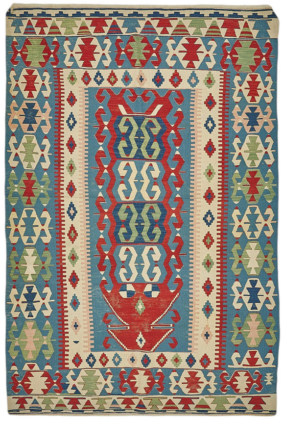 4x5 Handwoven Turkish Wool Kilim Rug - 50369