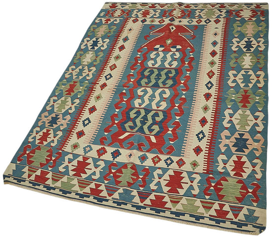 4x5 Handwoven Turkish Wool Kilim Rug - 50369