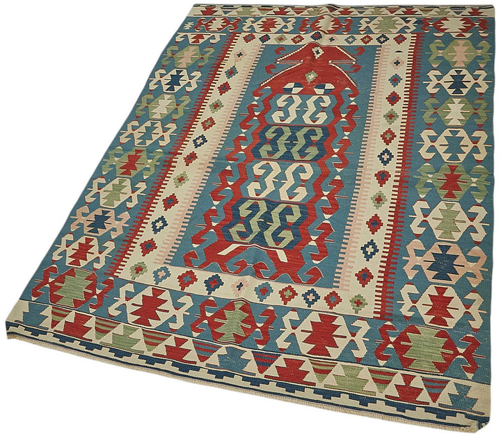 4x5 Handwoven Turkish Wool Kilim Rug - 50369