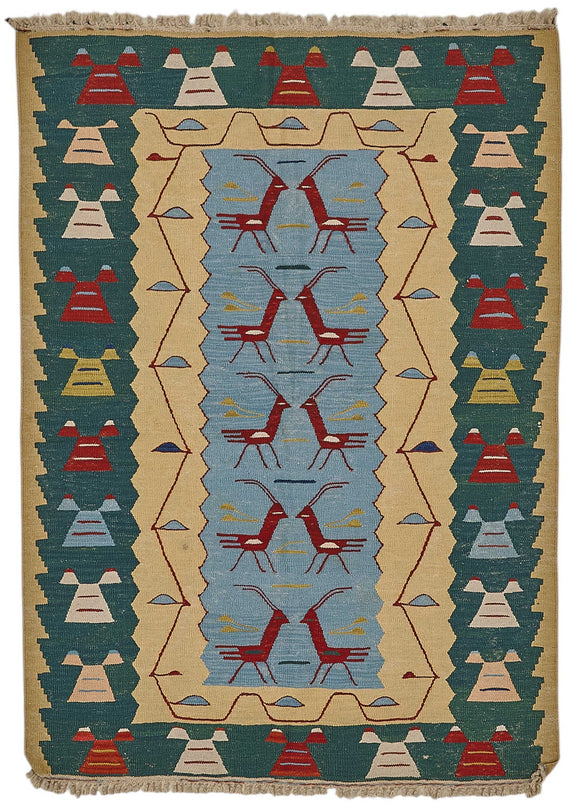 4x5 Handwoven Turkish Wool Kilim Rug - 50370