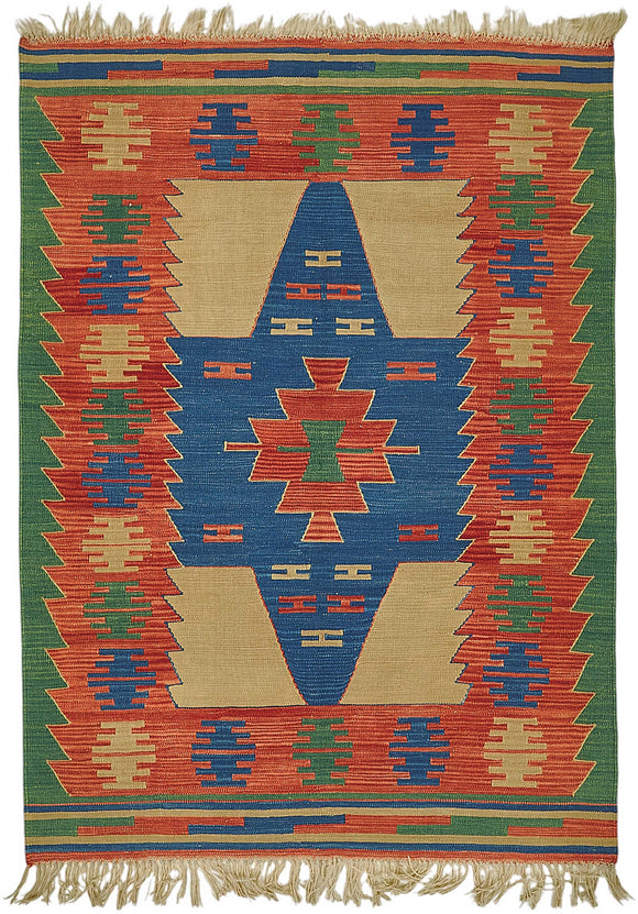 4x5 Handwoven Turkish Wool Kilim Rug - 50378