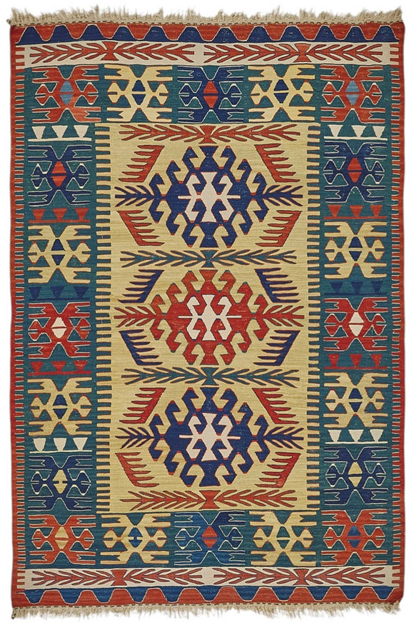 4x5 Handwoven Turkish Wool Kilim Rug - 50382