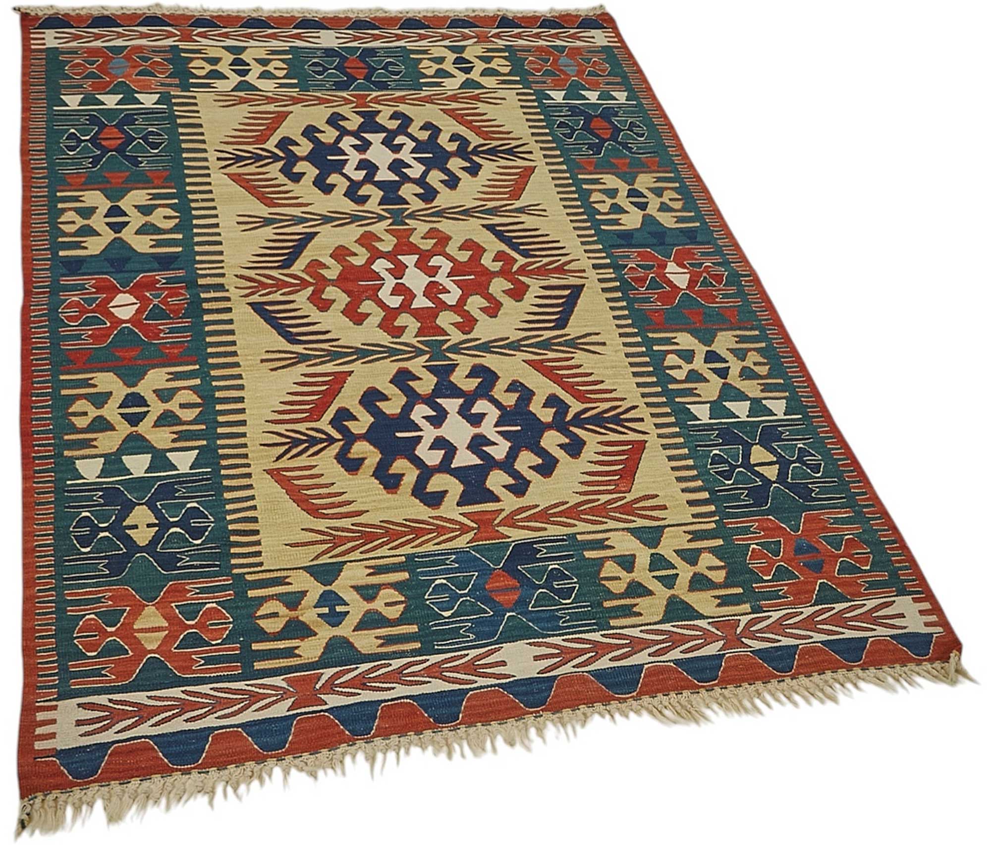 4x5 Handwoven Turkish Wool Kilim Rug - 50382