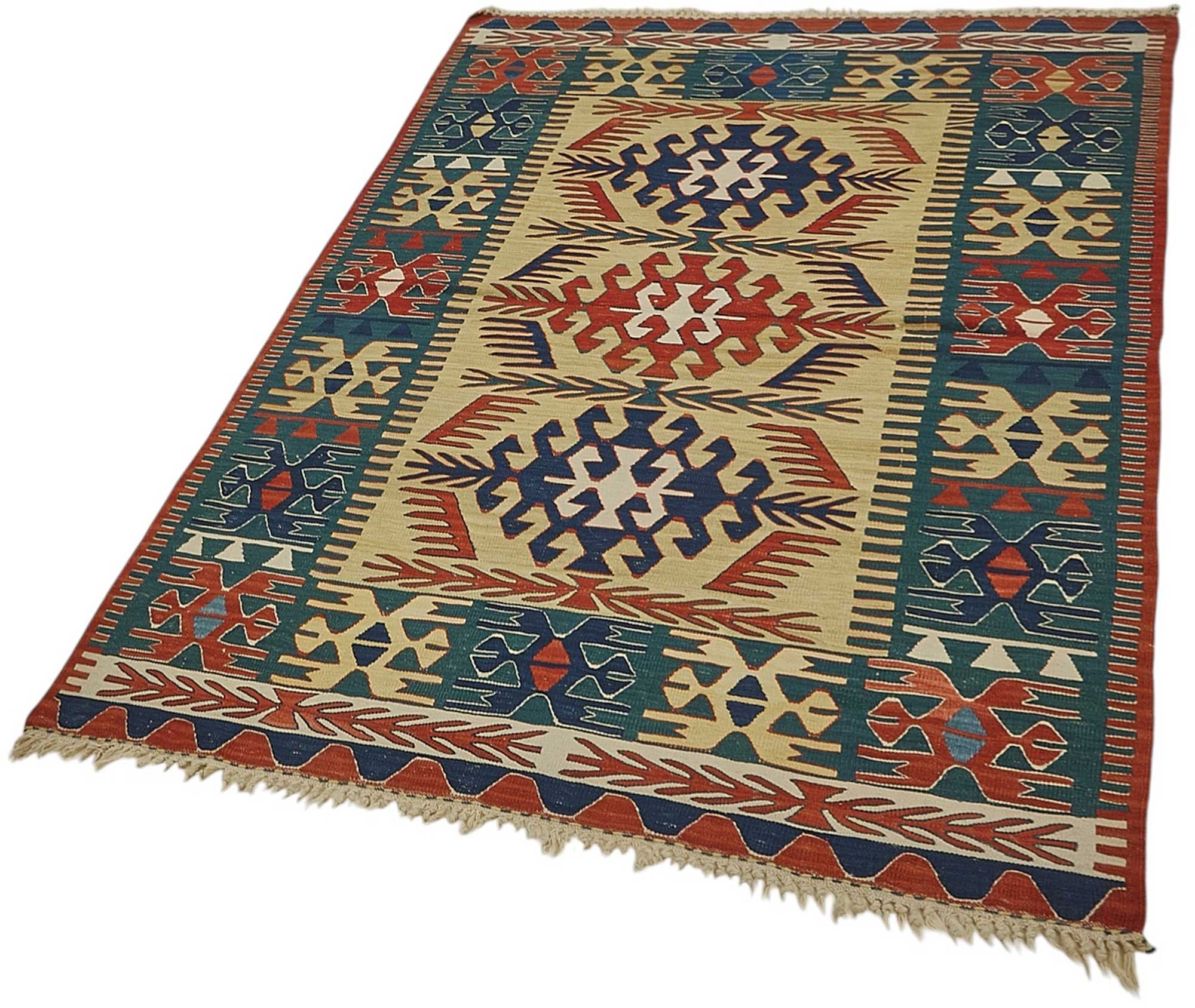4x5 Handwoven Turkish Wool Kilim Rug - 50382