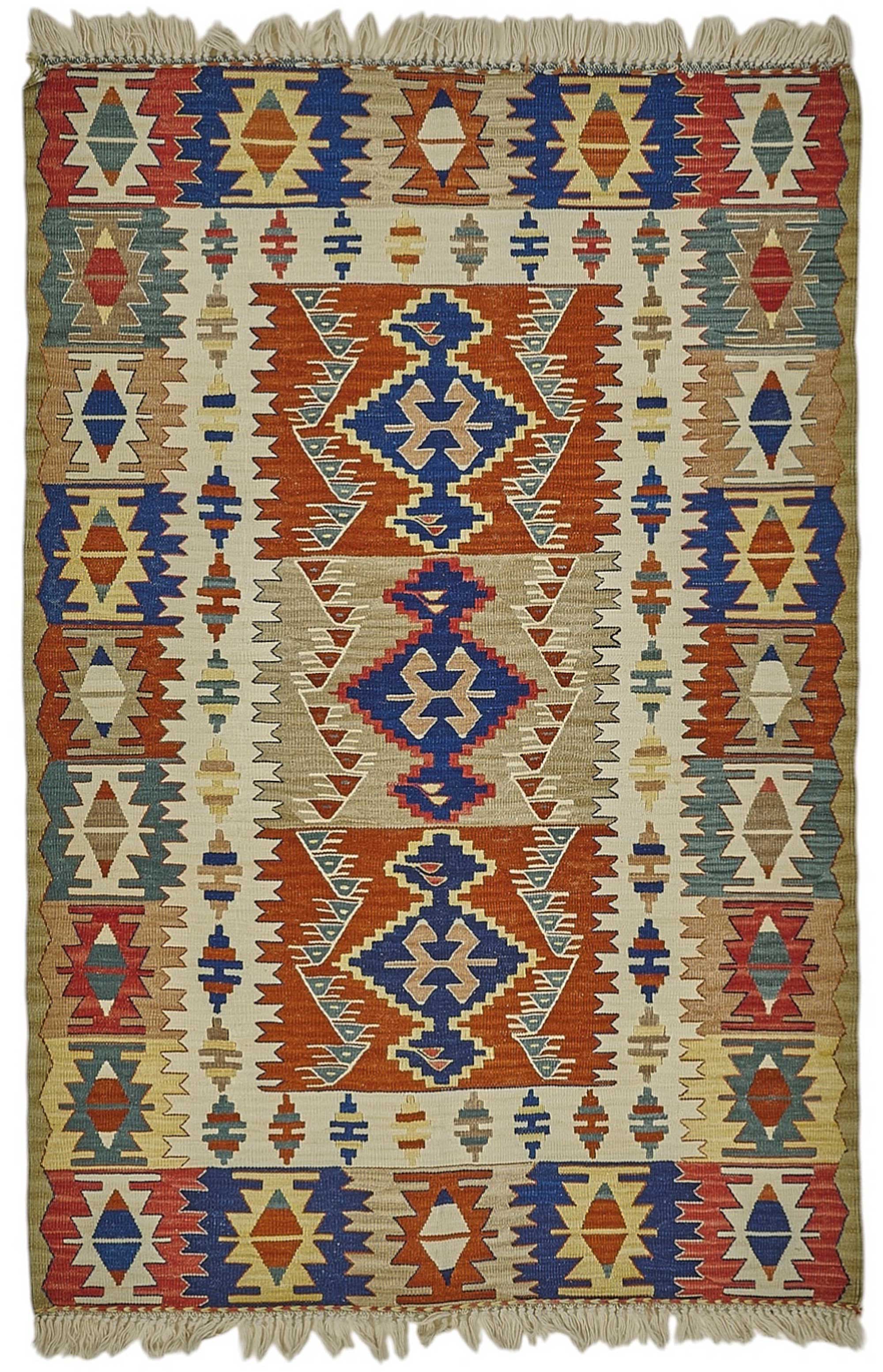 4x6 Handwoven Turkish Wool Kilim Rug - 50383