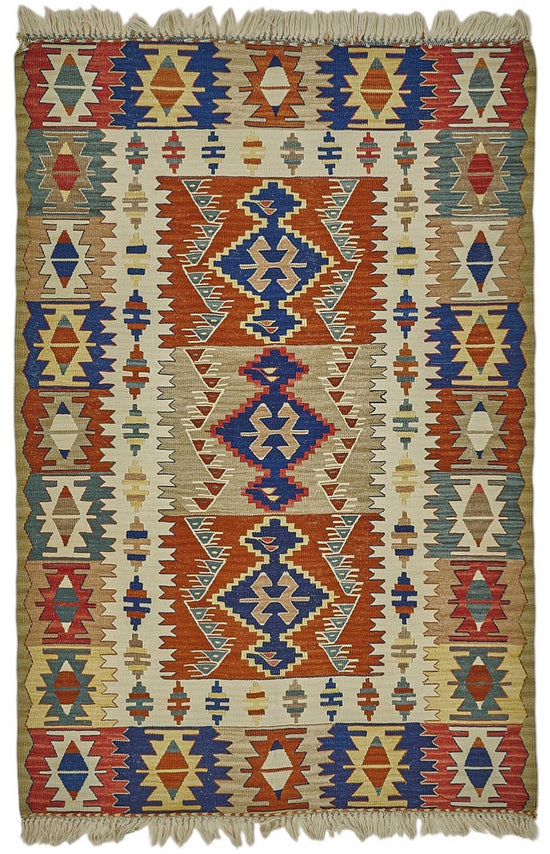4x6 Handwoven Turkish Wool Kilim Rug - 50383