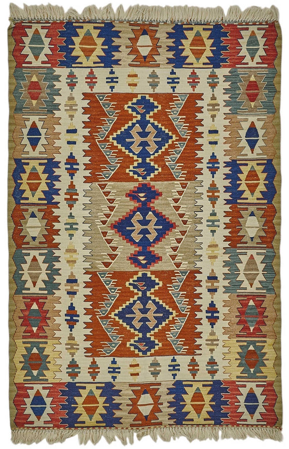 4x6 Handwoven Turkish Wool Kilim Rug - 50383