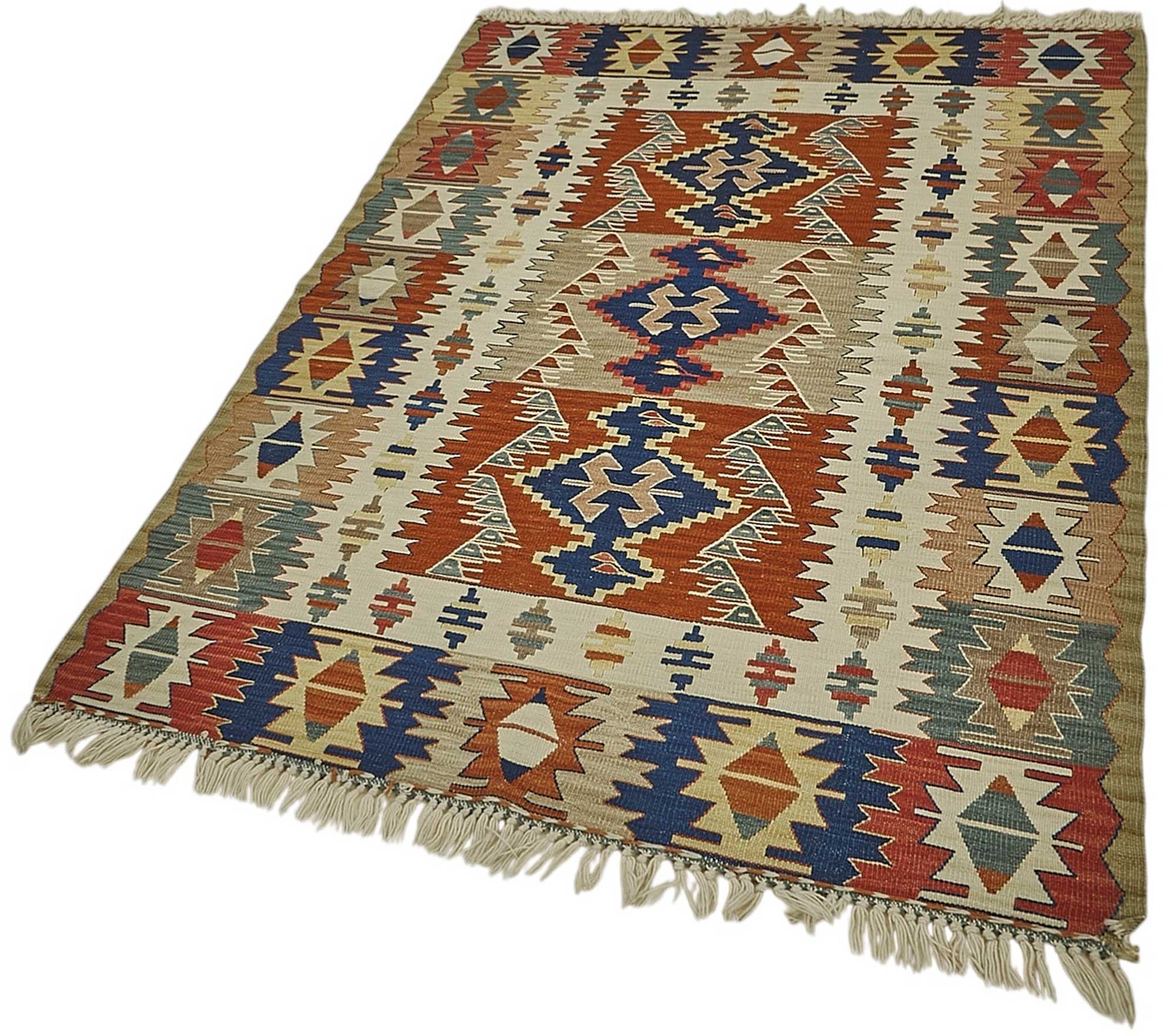 4x6 Handwoven Turkish Wool Kilim Rug - 50383