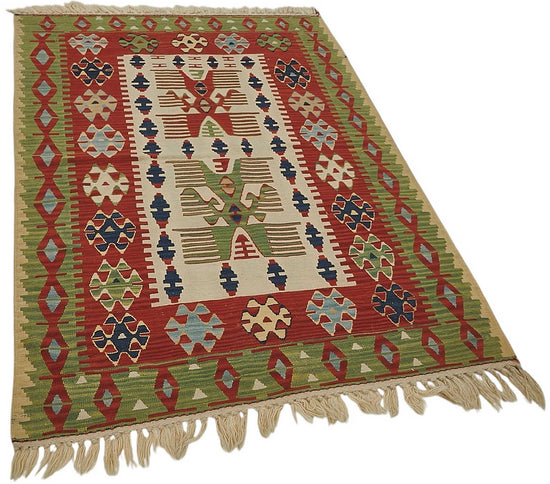4x6 Handwoven Turkish Wool Kilim Rug - 50463