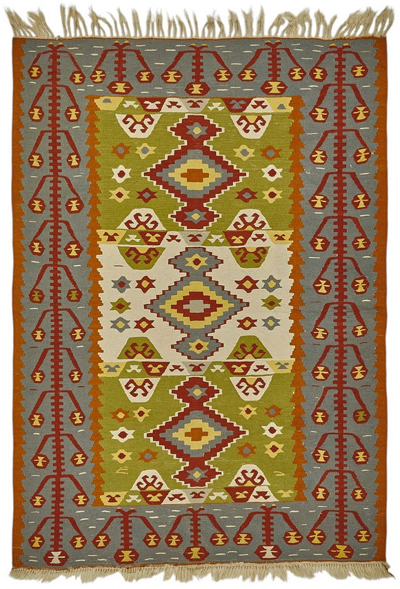 4x5 Handwoven Turkish Wool Kilim Rug - 50465