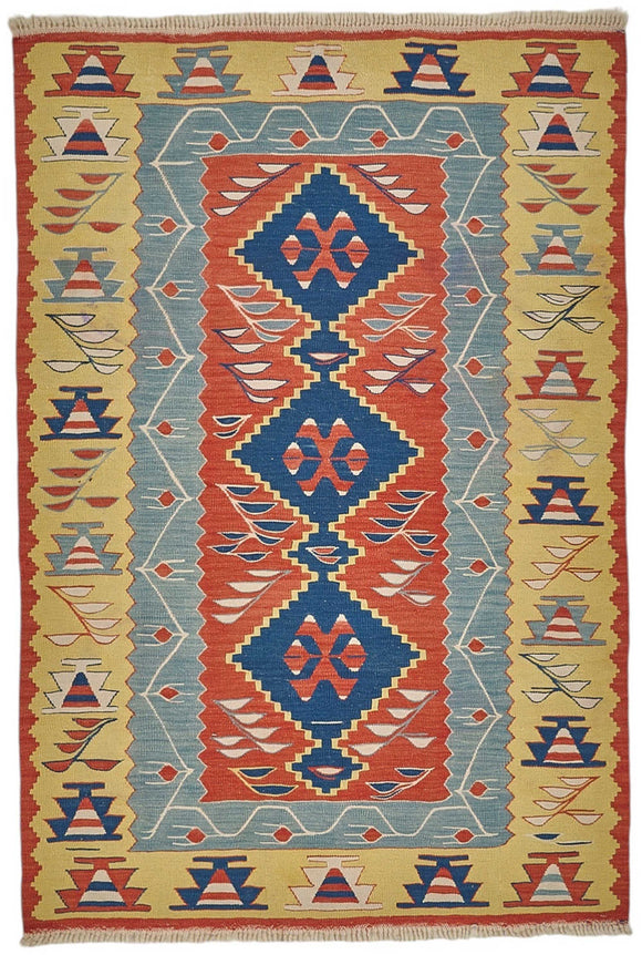 4x5 Handwoven Turkish Wool Kilim Rug - 50471