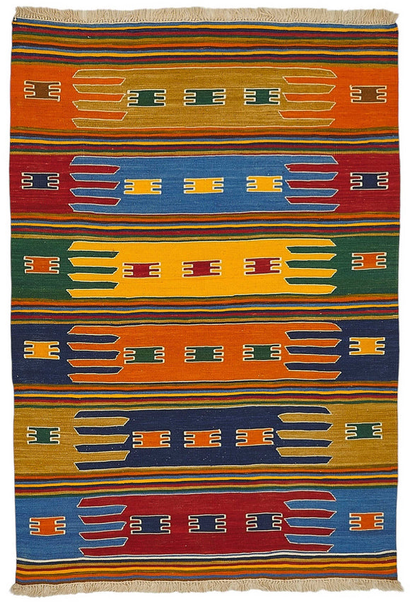 4x5 Handwoven Turkish Wool Kilim Rug - 50477