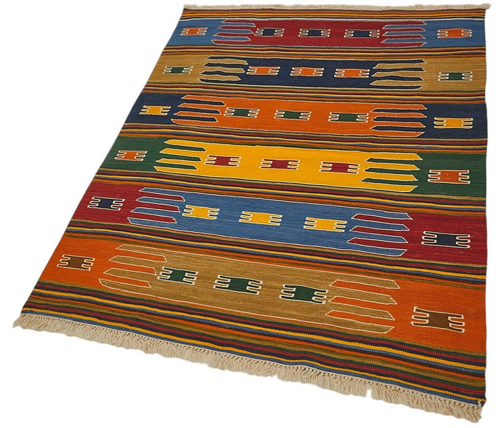 4x5 Handwoven Turkish Wool Kilim Rug - 50477