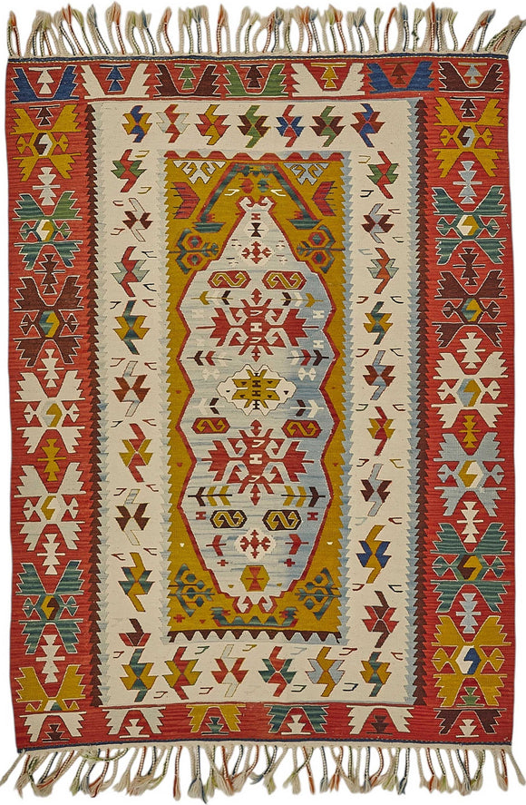 4x5 Handwoven Turkish Wool Kilim Rug - 50478