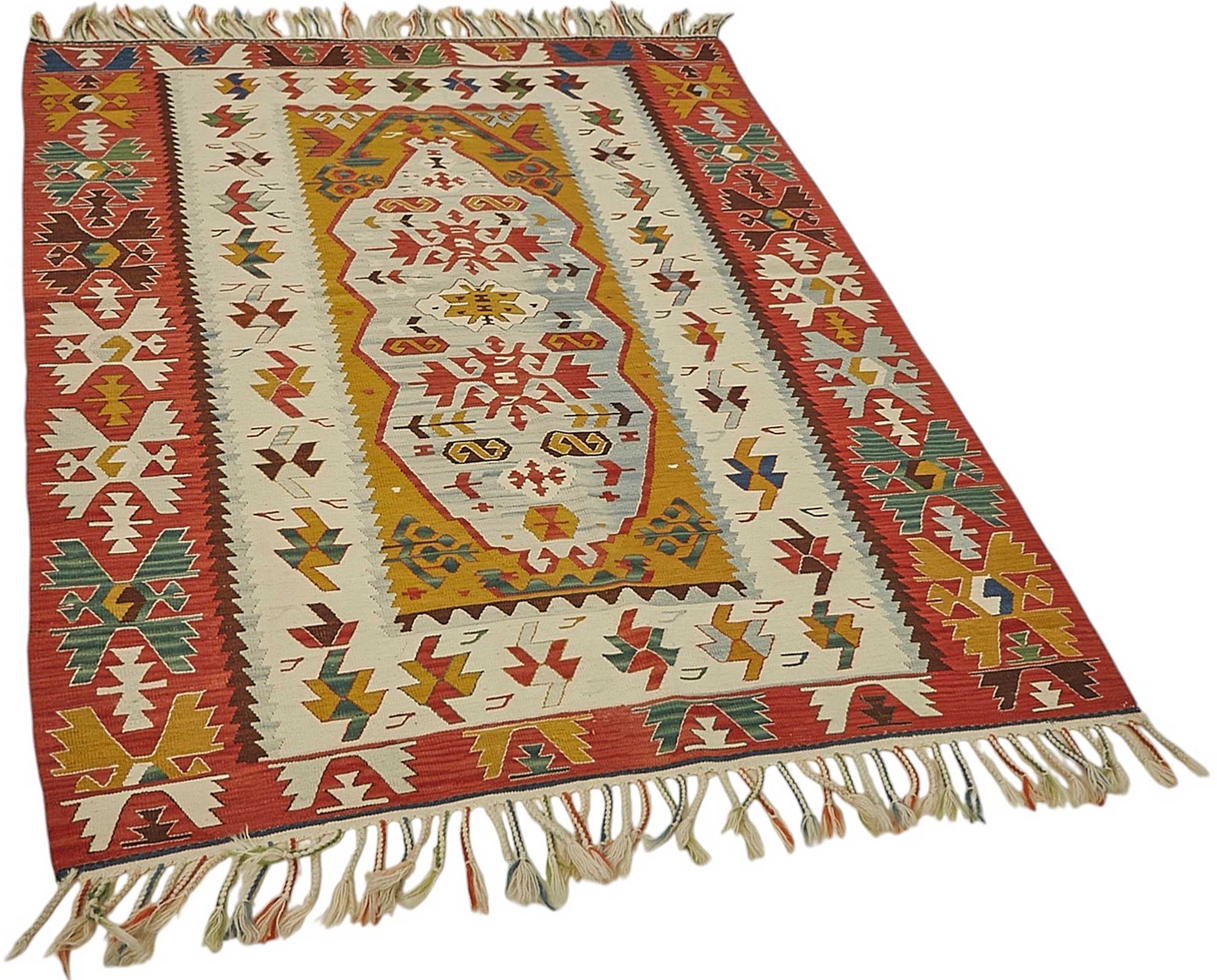 4x5 Handwoven Turkish Wool Kilim Rug - 50478