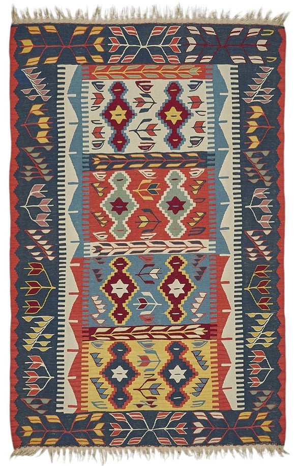 4x5 Handwoven Turkish Wool Kilim Rug - 50479