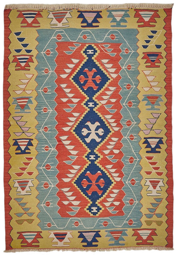 4x5 Handwoven Turkish Wool Kilim Rug - 50480