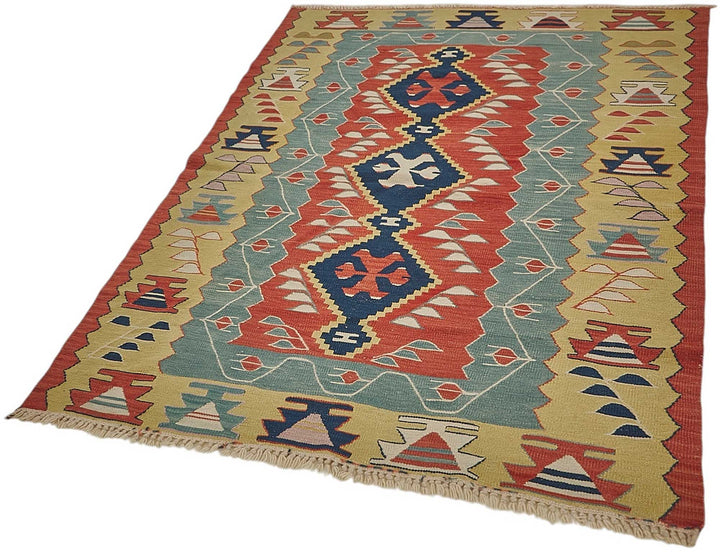 4x5 Handwoven Turkish Wool Kilim Rug - 50480