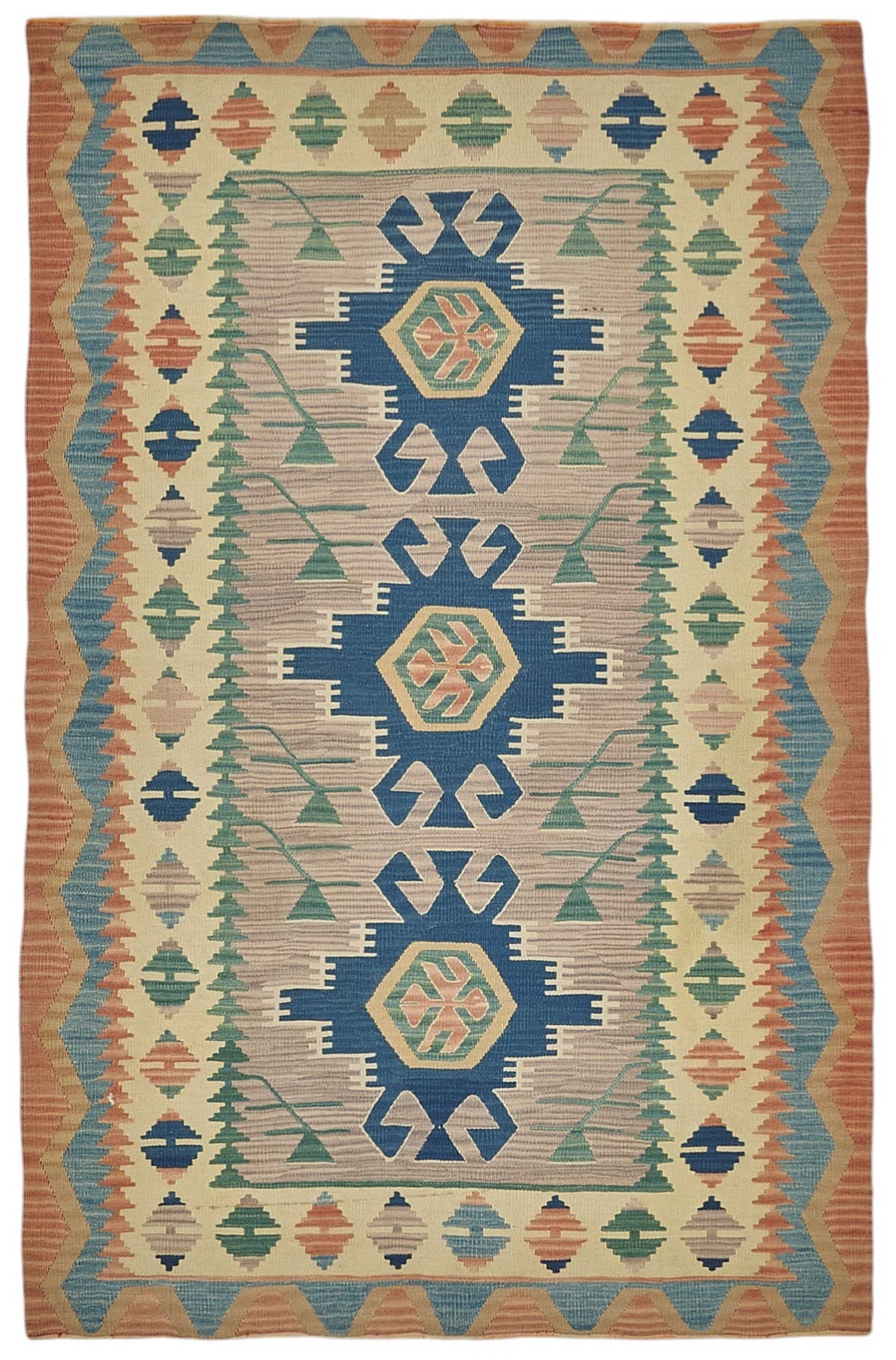 4x6 Handwoven Turkish Wool Kilim Rug - 50482