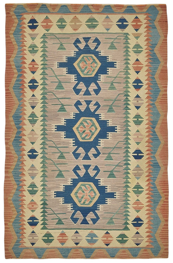 4x6 Handwoven Turkish Wool Kilim Rug - 50482