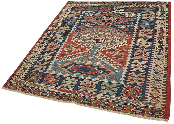 5x6 Handwoven Turkish Wool Kilim Rug - 50483