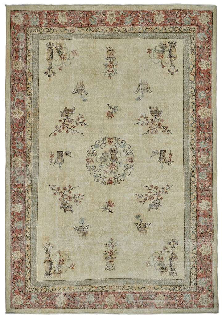 7x10 Hand-Knotted Turkish Vintage Rug - 50815