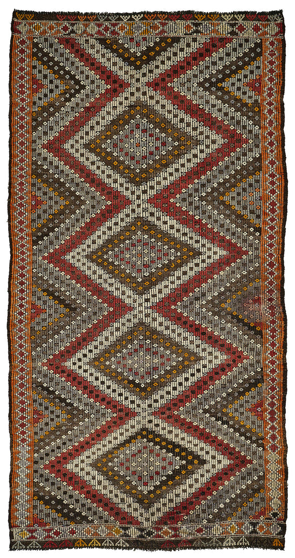 5x10 Orange Vintage Turkish Kilim Rug - 51217