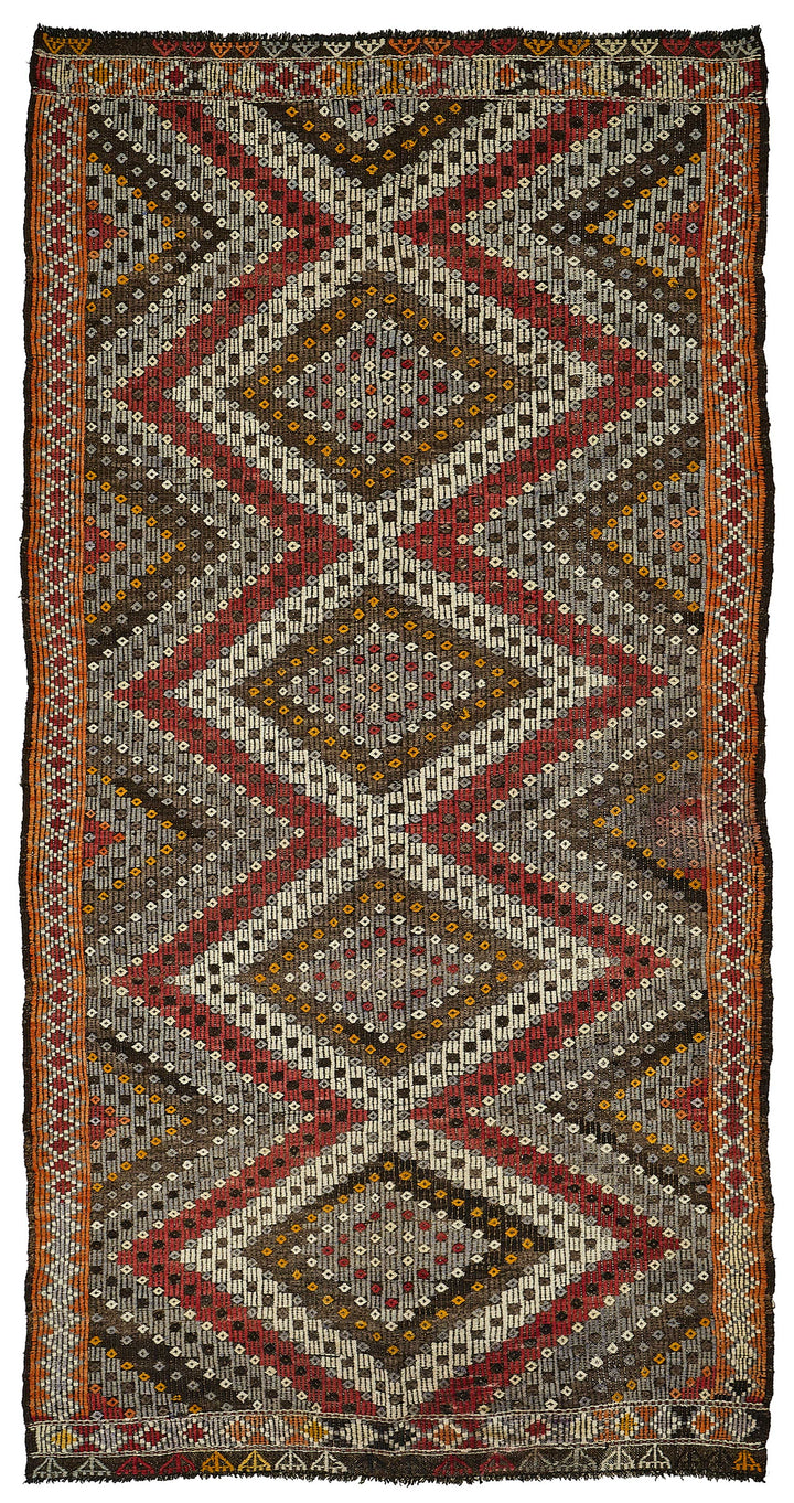 5x10 Orange Vintage Turkish Kilim Rug - 51217