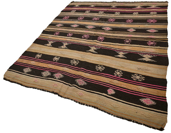 7x9 Vintage Turkish Goat Hair Kilim Rug - 51288