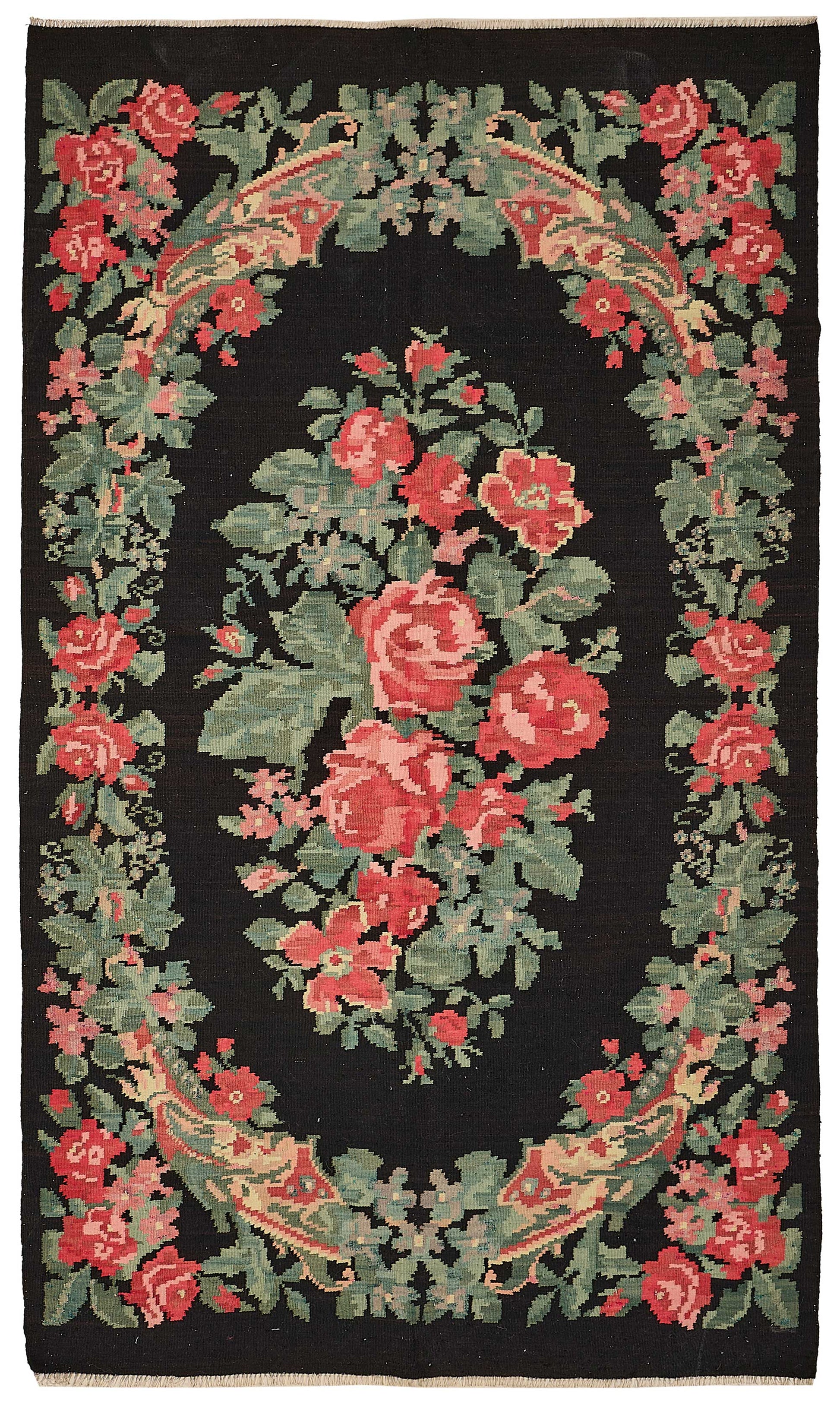 5x9 Black Vintage Moldovan Kilim Rug - 51289