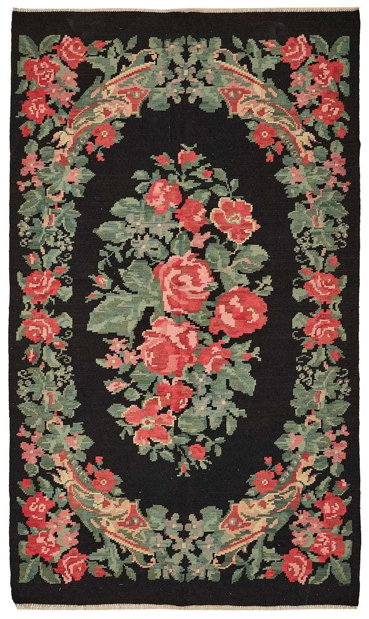5x9 Black Vintage Moldovan Kilim Rug - 51289