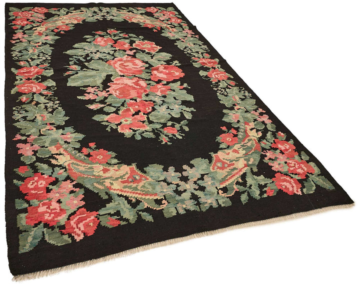 5x9 Black Vintage Moldovan Kilim Rug - 51289
