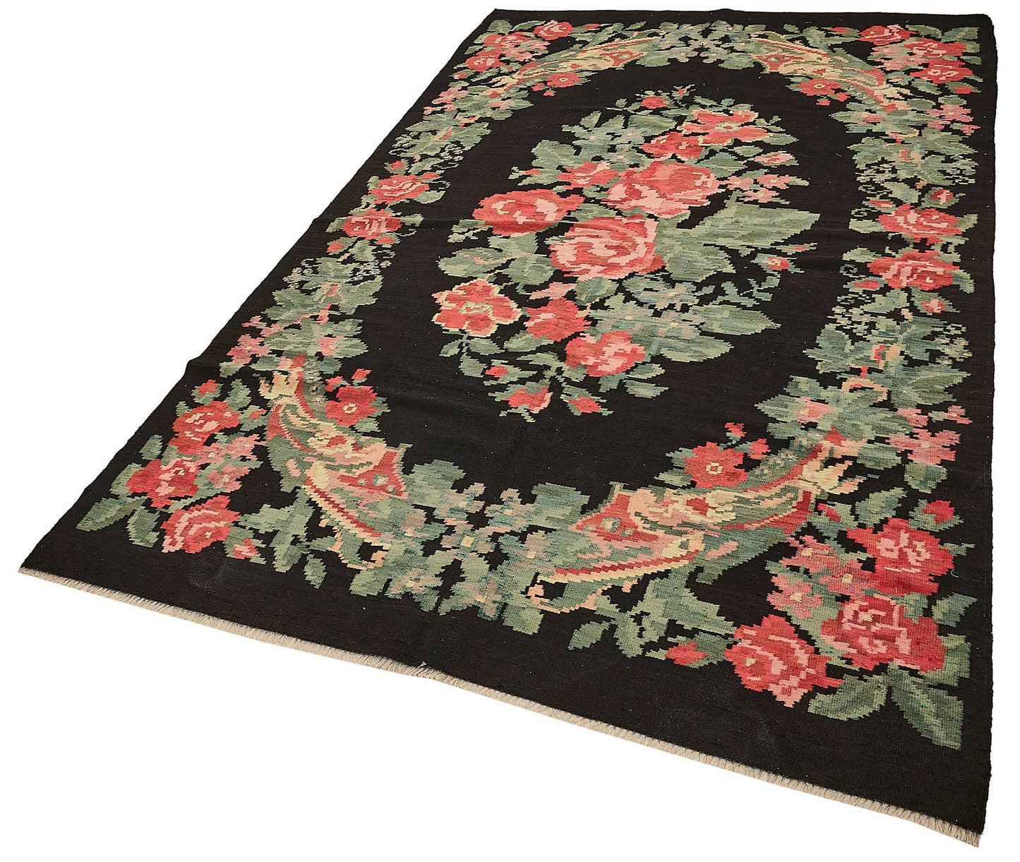 5x9 Black Vintage Moldovan Kilim Rug - 51289