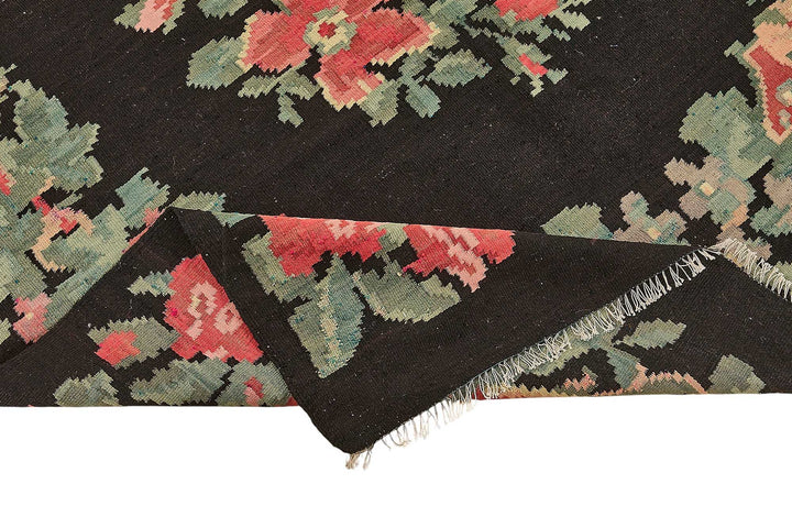 5x9 Black Vintage Moldovan Kilim Rug - 51289