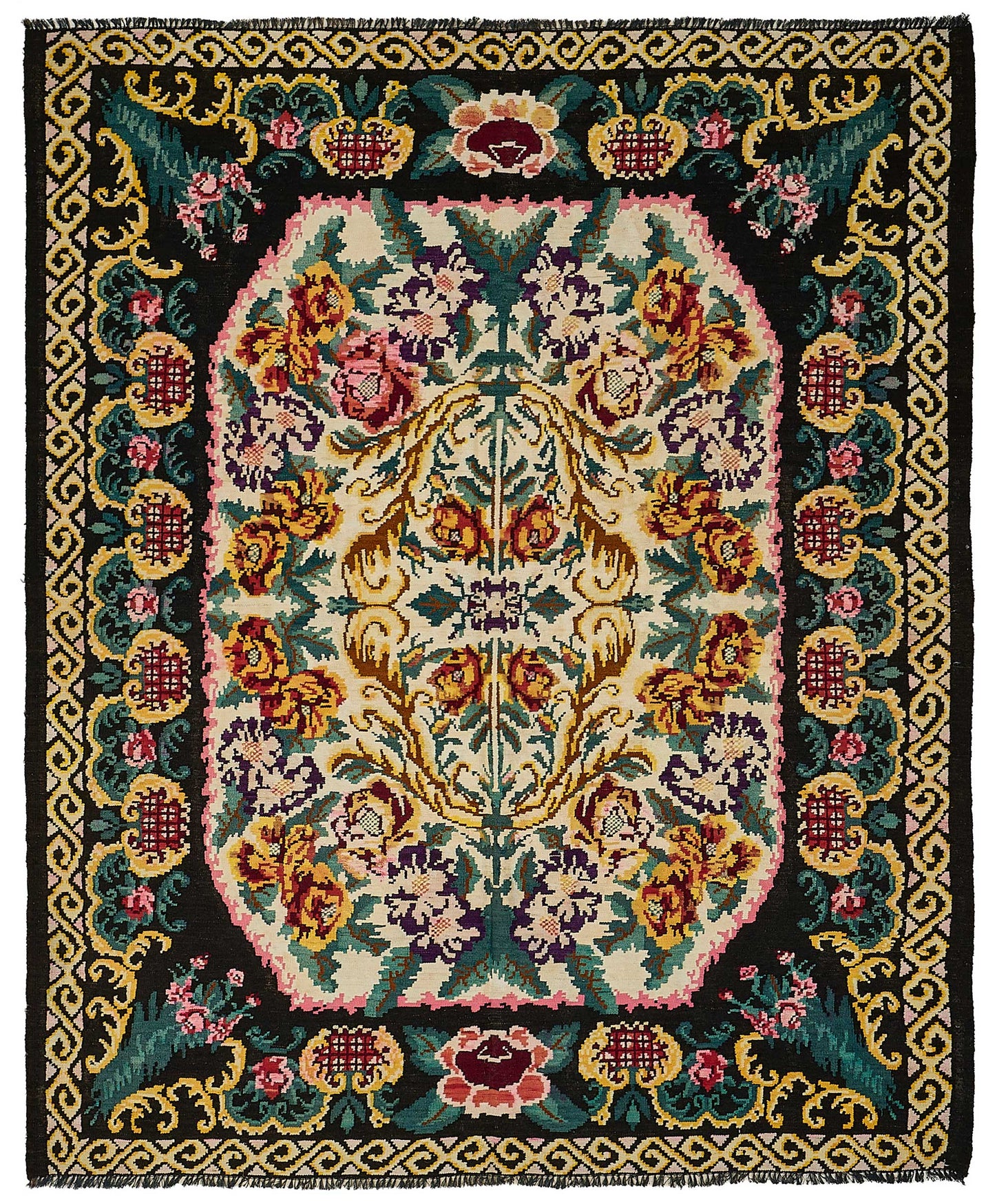 7x9 Black Vintage Moldovan Kilim Rug - 51291