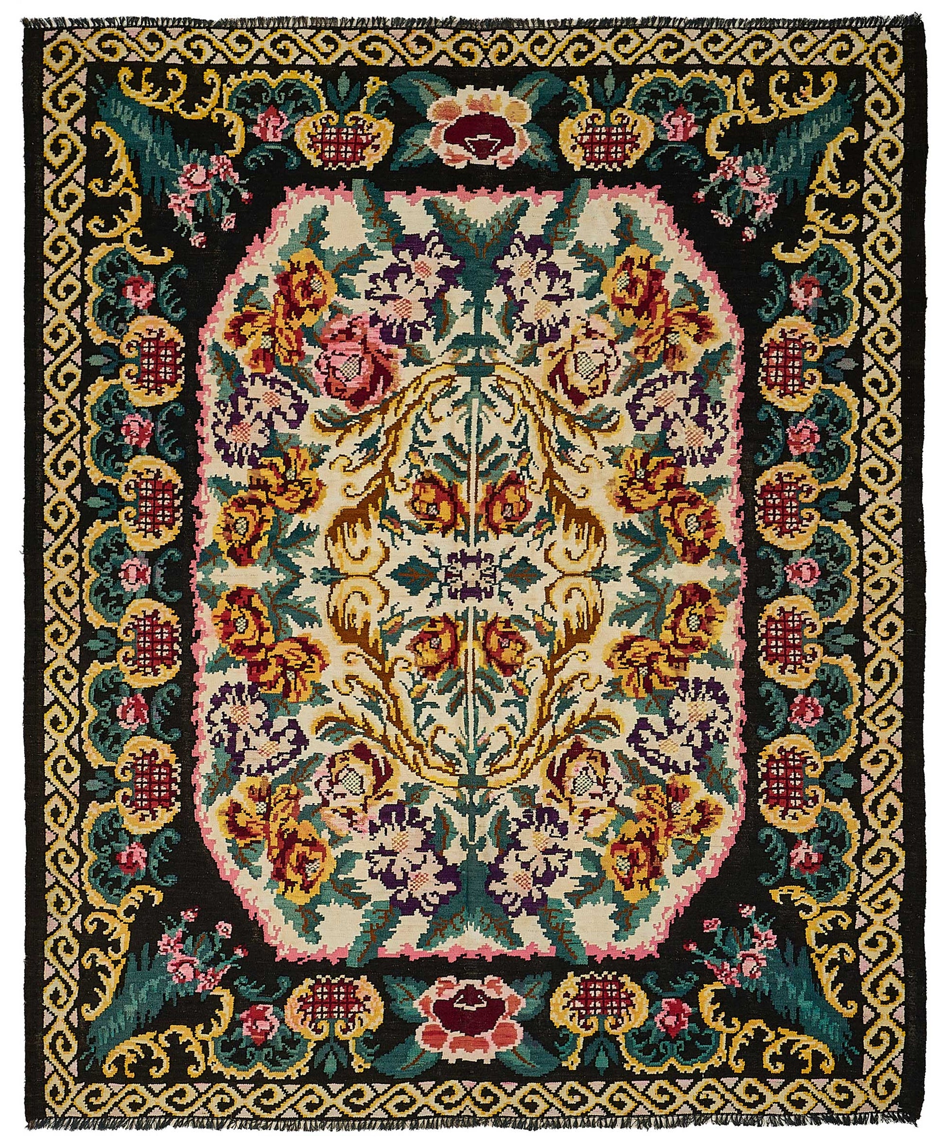 7x9 Black Vintage Moldovan Kilim Rug - 51291
