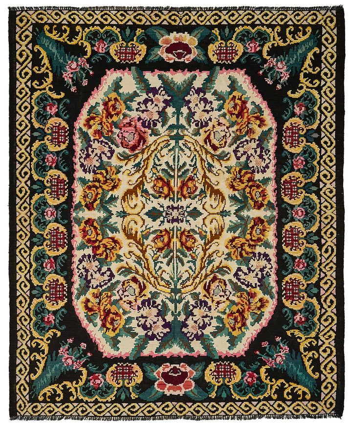 7x9 Black Vintage Moldovan Kilim Rug - 51291