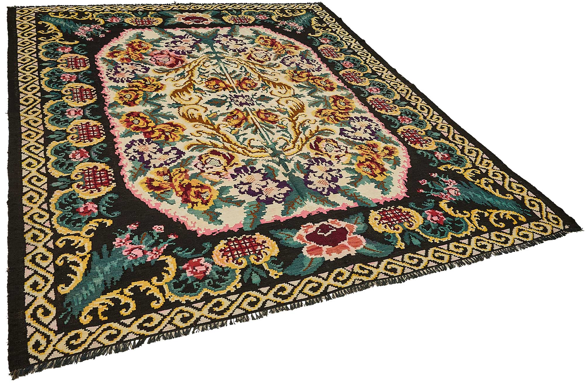 7x9 Black Vintage Moldovan Kilim Rug - 51291
