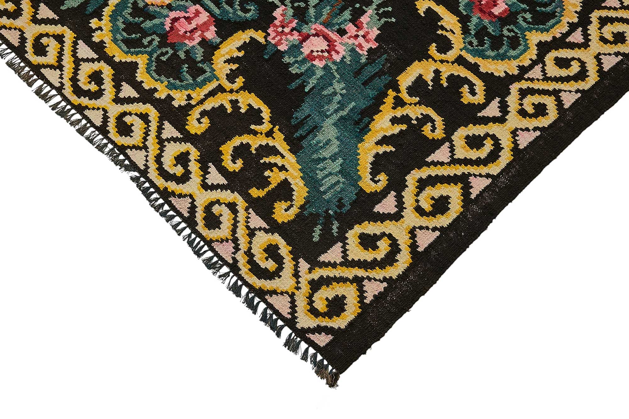 7x9 Black Vintage Moldovan Kilim Rug - 51291