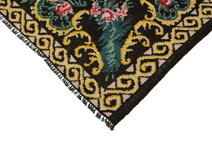 7x9 Black Vintage Moldovan Kilim Rug - 51291