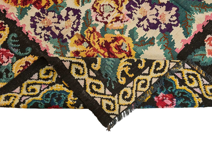 7x9 Black Vintage Moldovan Kilim Rug - 51291