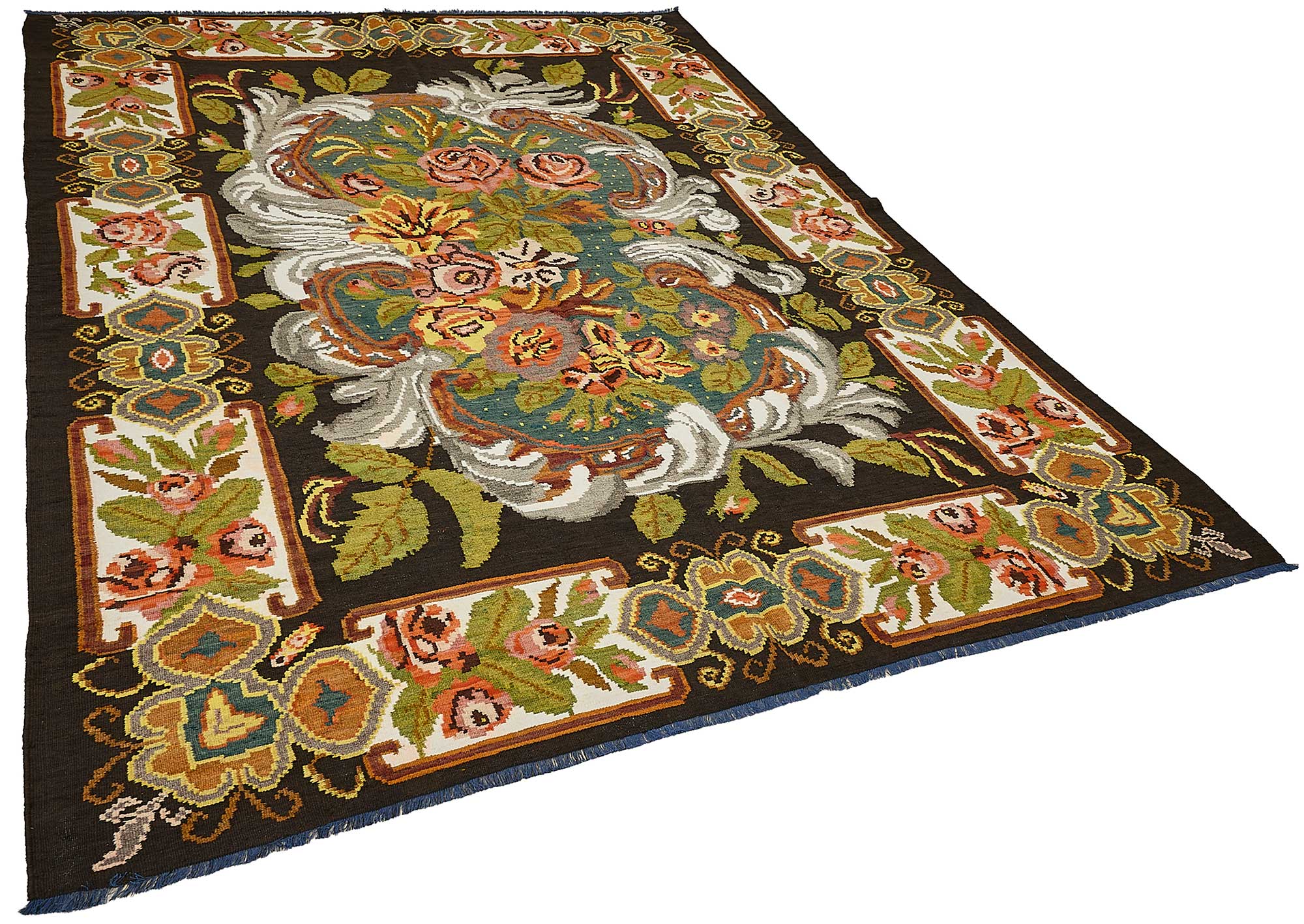 7x10 Black Vintage Moldovan Kilim Rug - 51292