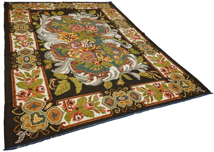 7x10 Black Vintage Moldovan Kilim Rug - 51292