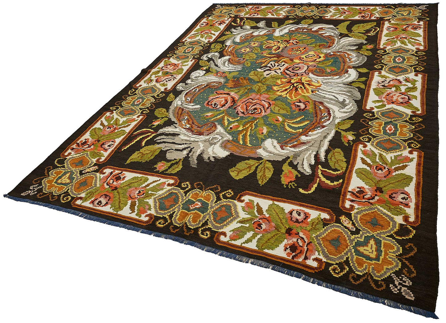 7x10 Black Vintage Moldovan Kilim Rug - 51292