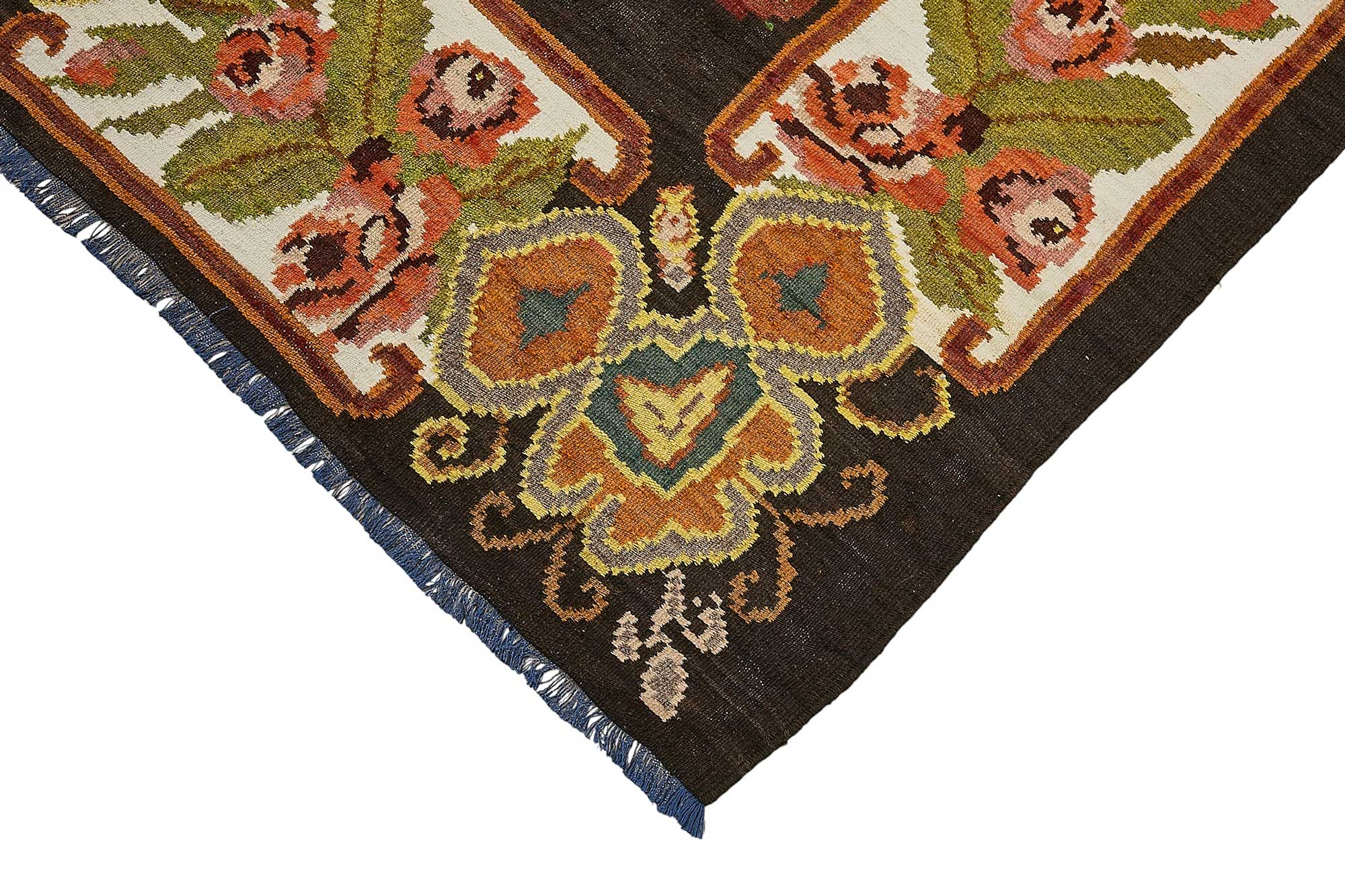 7x10 Black Vintage Moldovan Kilim Rug - 51292