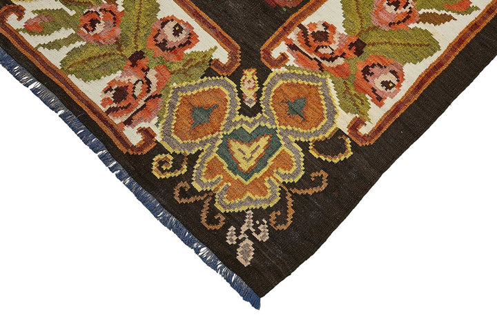 7x10 Black Vintage Moldovan Kilim Rug - 51292