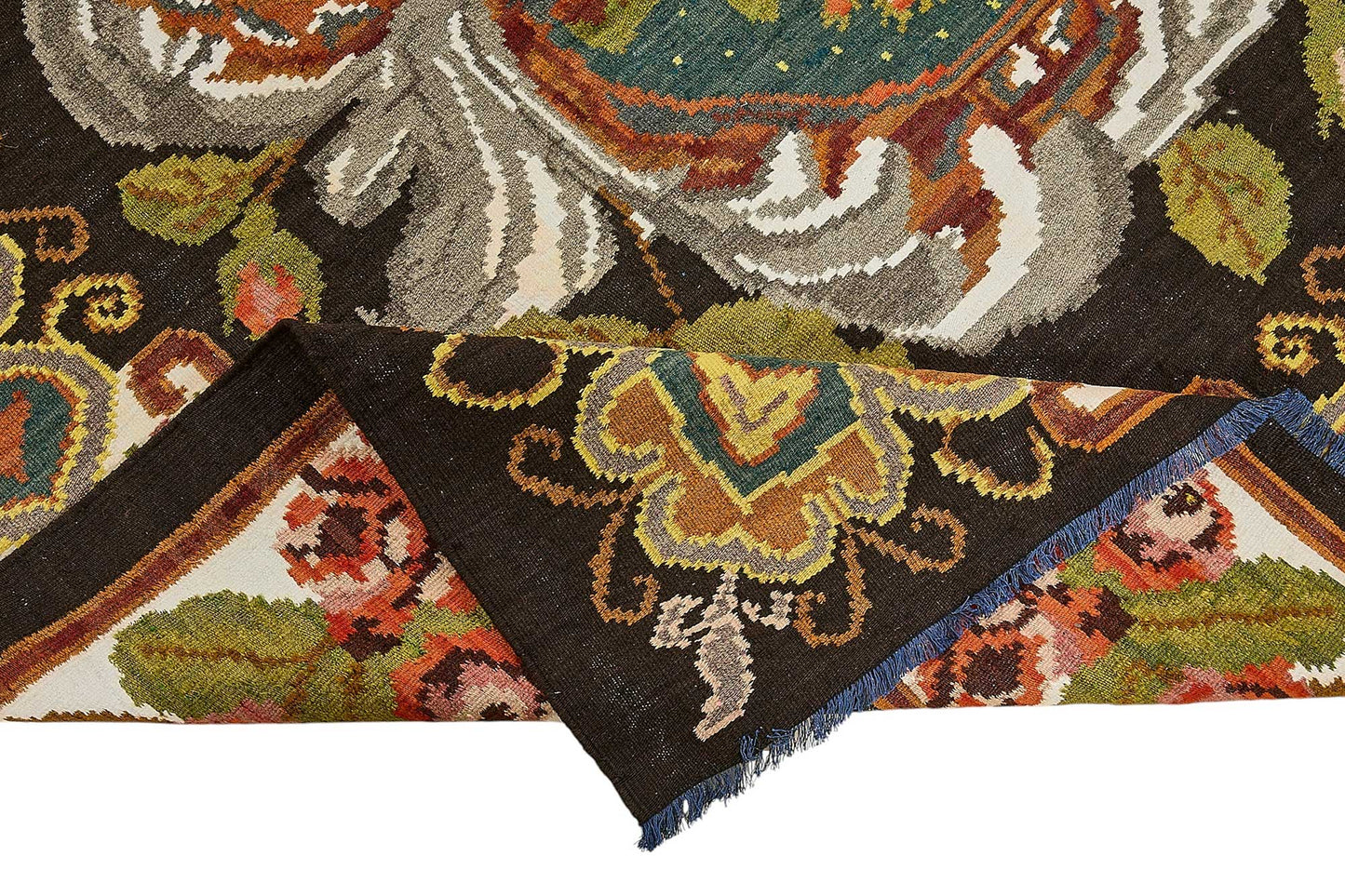 7x10 Black Vintage Moldovan Kilim Rug - 51292